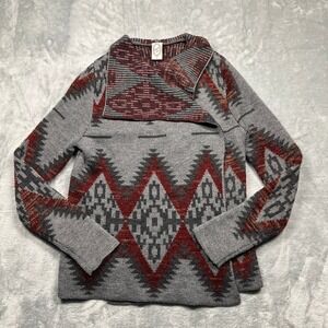 Eleven Star Cardigan Women Grey Burgundy Southwestern Geometric WA25060 Size M